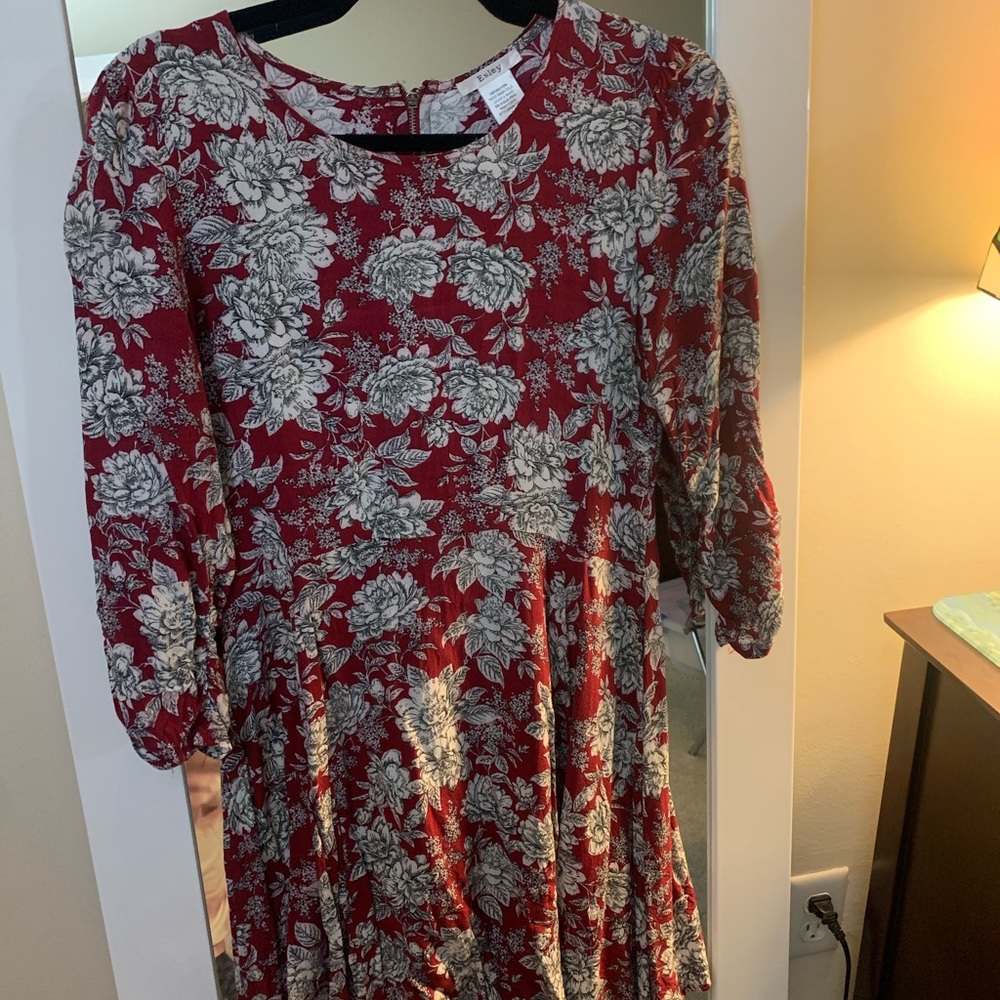 Esley boutique red floral skater dress with exposed back zipper